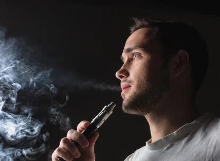 Image showing a person vaping with text overlay 'Vaping Without Nicotine for Anxiety: Finding Calm in Nicotine-Free Options'.